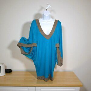 TRINA TURK  TURQUOISE V-NECK DOLMAN SLEEVE TUNIC
